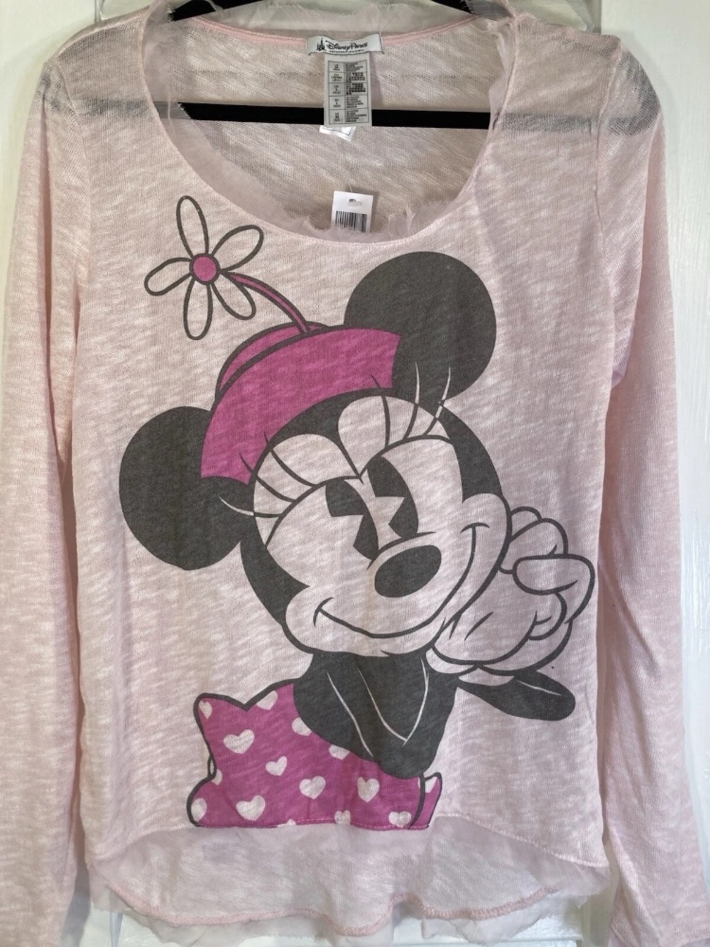 Disney Light Pink Minnie Mouse Long Sleeve Top with Magenta Accents